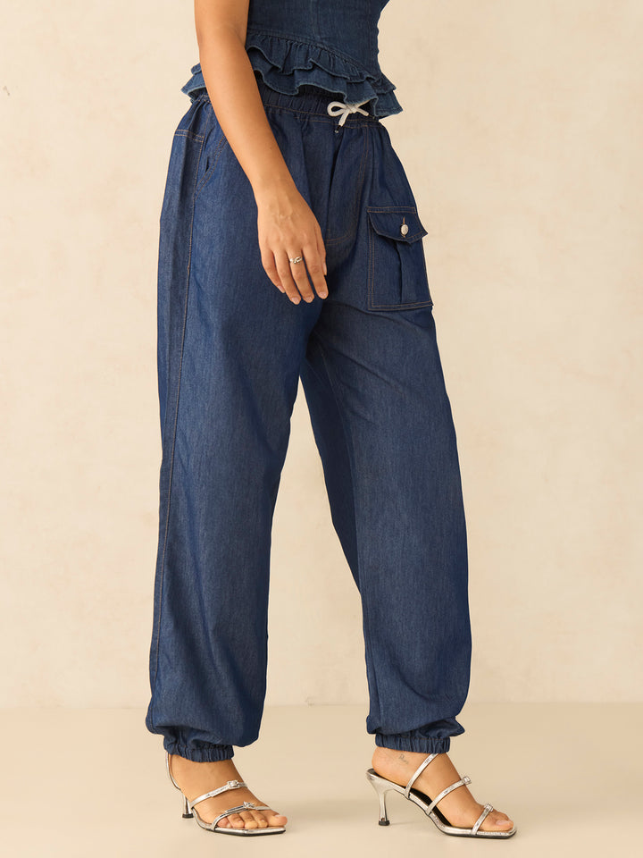 Blue Relaxed Fit Joggers With Front Seam Detail