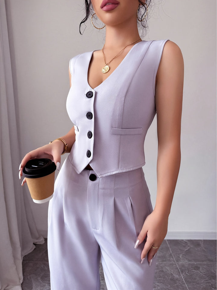 Lilac Sleeveless Blazer Top And Pant Set