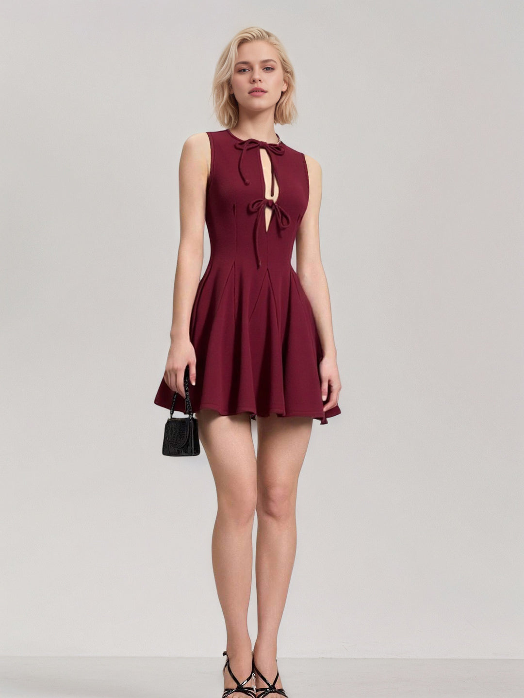 Red Sleeveless Front Bow Dress