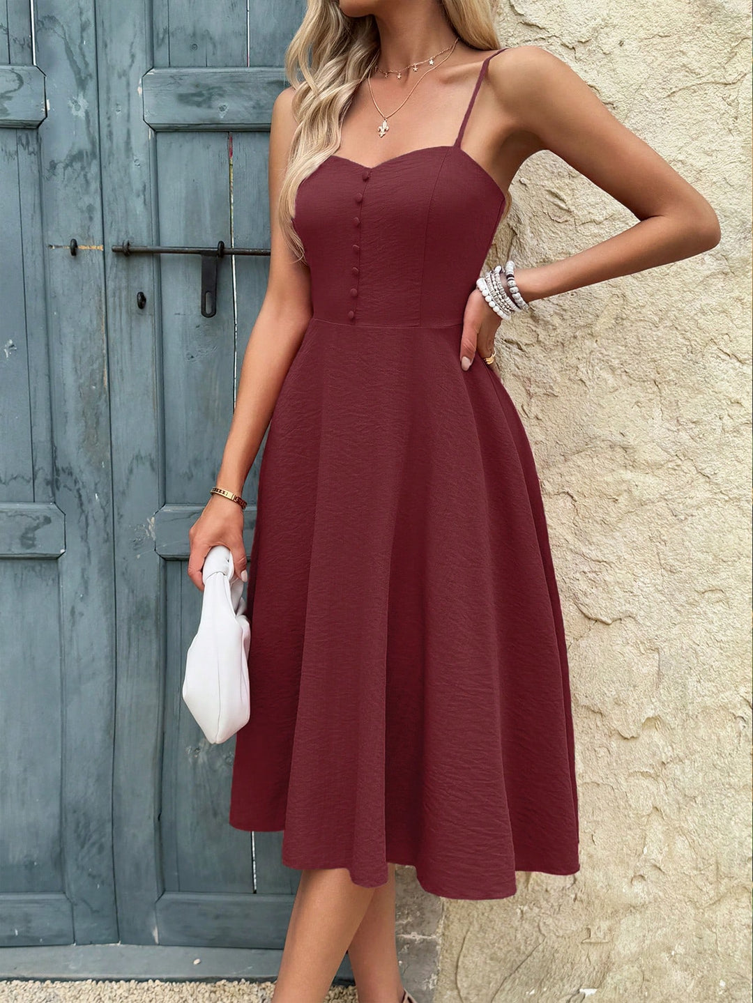 Wine Spaghetti Strap Sweetheart Neck Dress