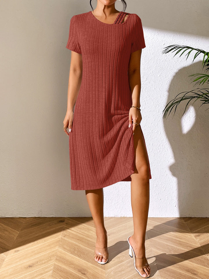 Orange Aline Ribbed Midi Slit Dress