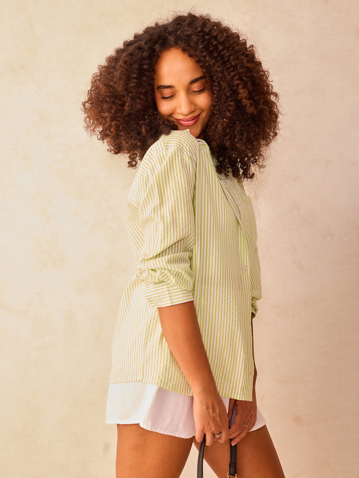 Green Oversized  Stripe Shirt