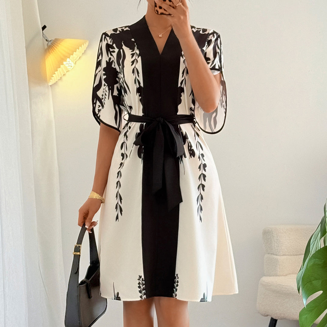 Green V-Neck Front Tie Dress