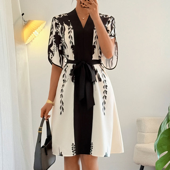 Green V-Neck Front Tie Dress