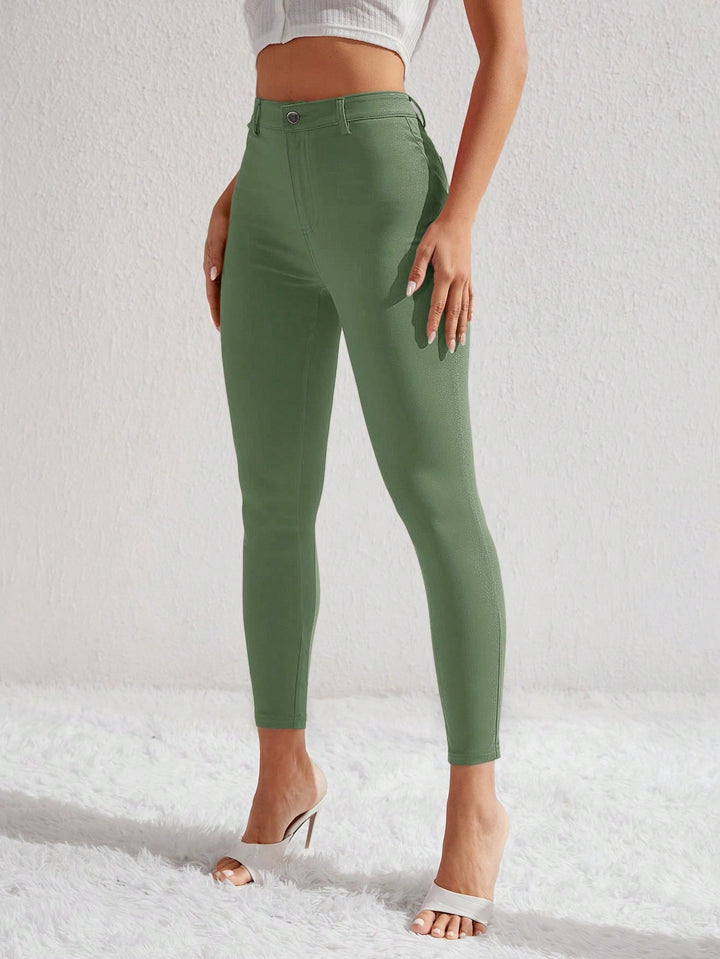 Green Coloured High Waist Skinny Denims