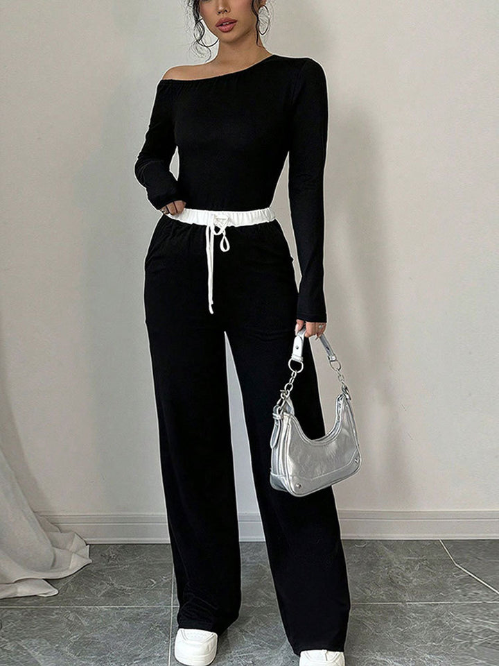 Black One Shoulder Top And Pants Co-Ord Set