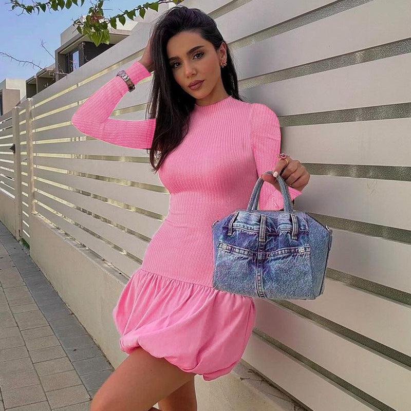 Pink Full Sleeve Bubble Skater Dress