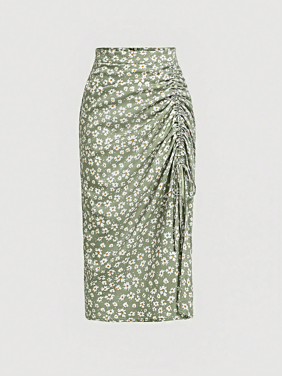 Green Printed Side Ruched Skirt