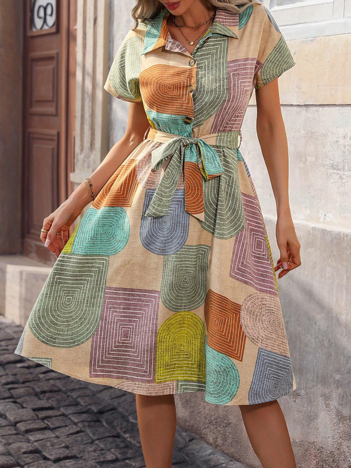 Multi Button Down Printed Shirt Dress