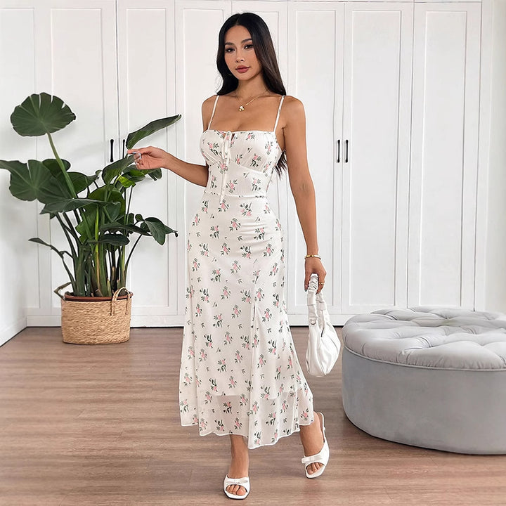 Multi Strappy Printed Maxi Dress