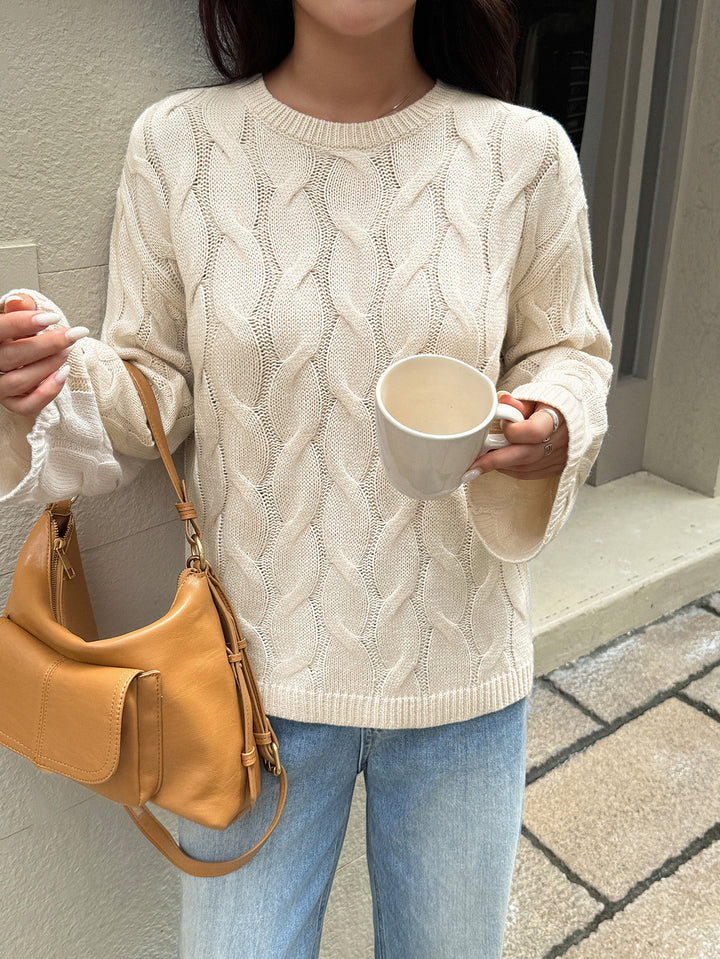 Beige Cable Textured Sweater