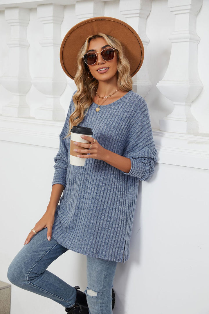 Blue Full Sleeves Round Neck Sweaters