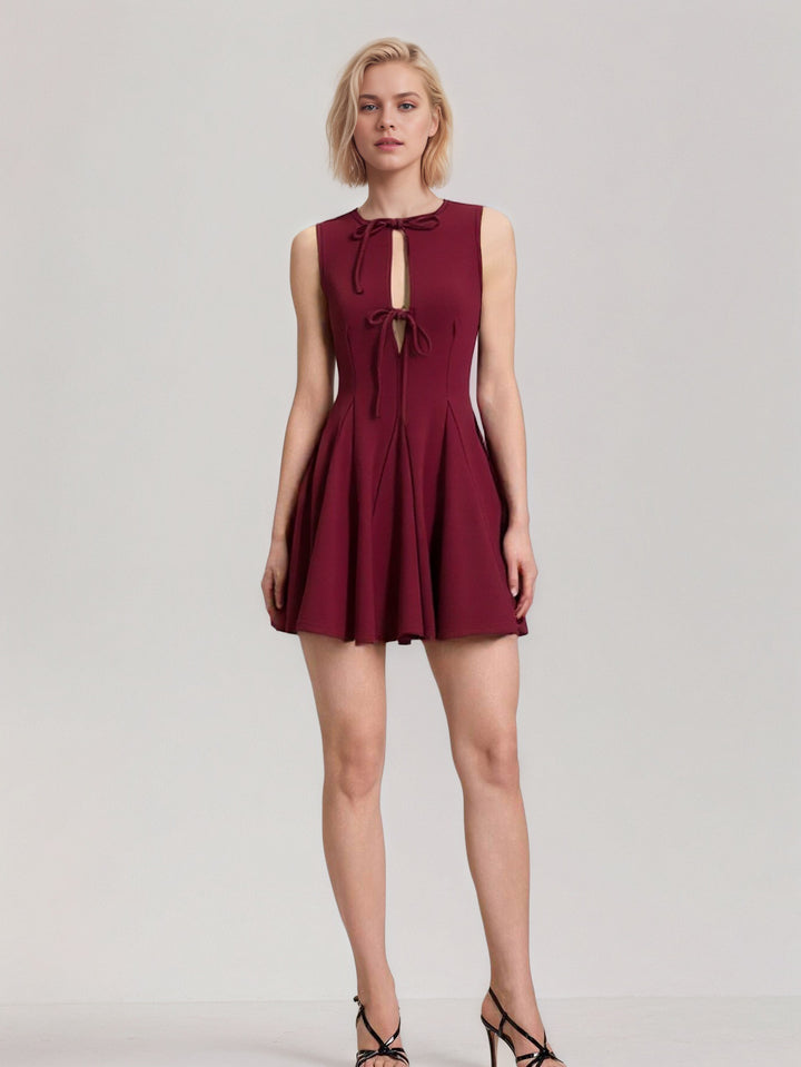 Red Sleeveless Front Bow Dress