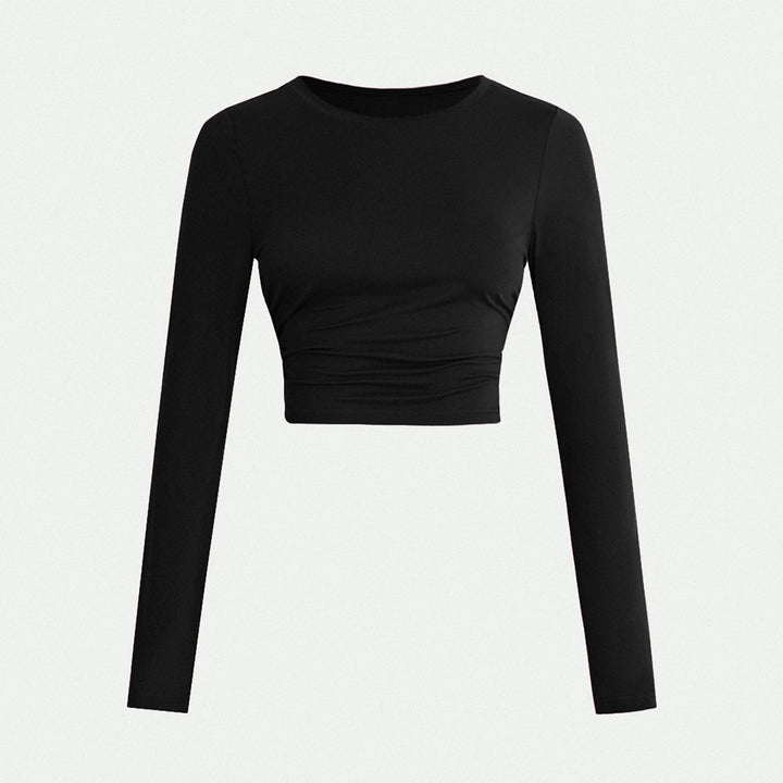 Black Full Sleeve Crew Neck Fitted Top