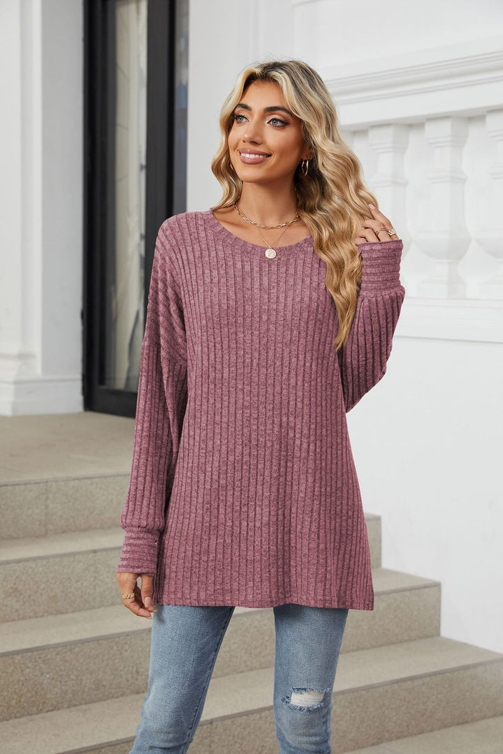 Mauve Full Sleeves Round Neck Sweaters
