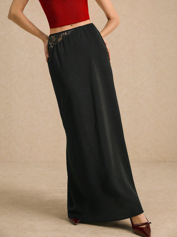 Black Lace Insert A-Line Skirt