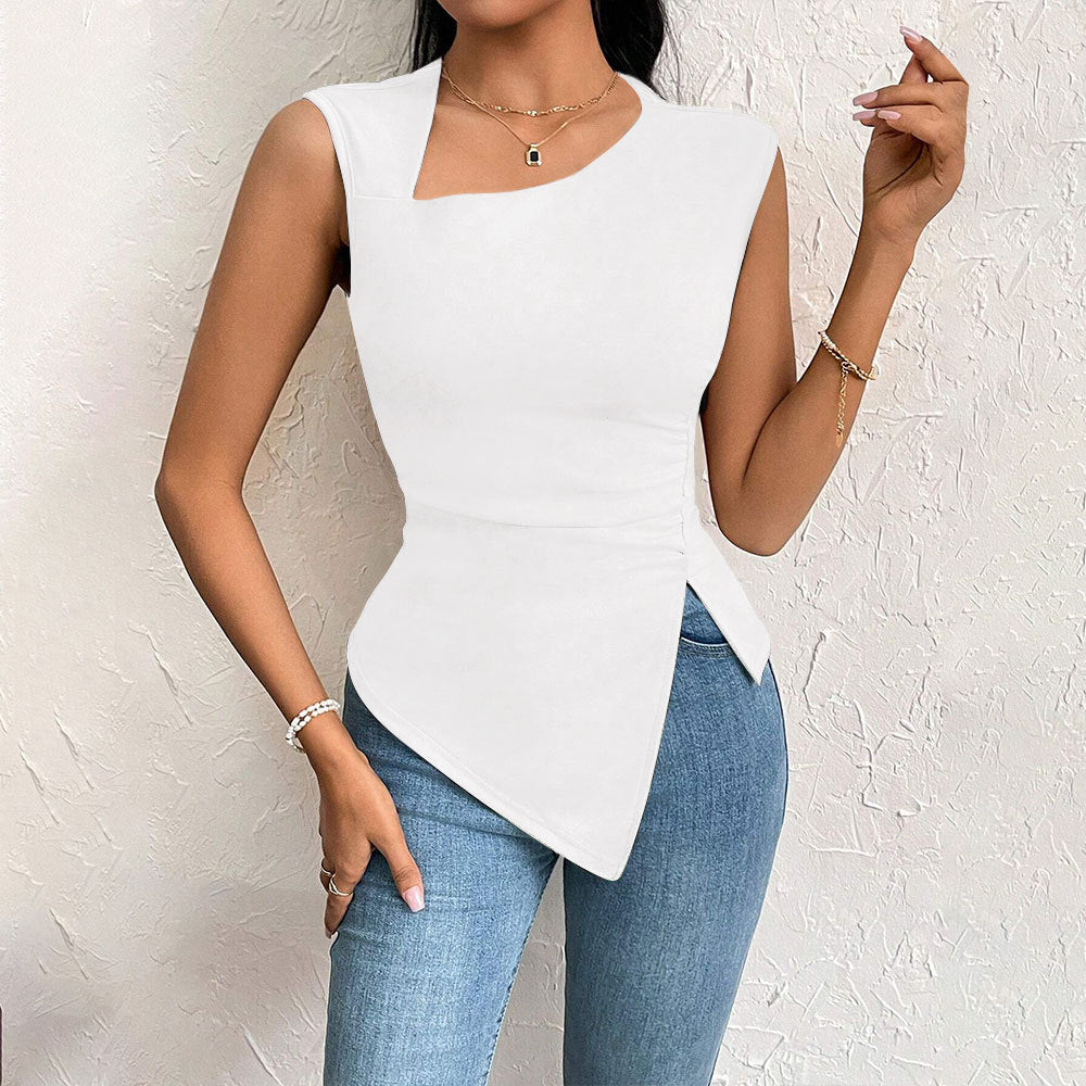 Off White Sleeveless Asymmetrical Hem Top