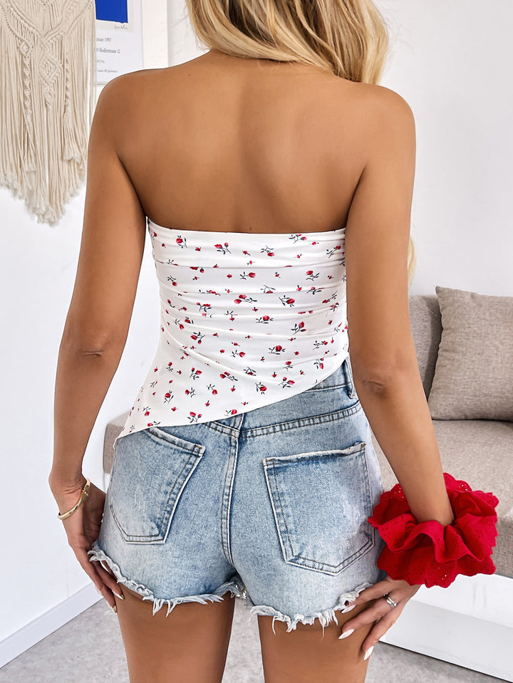 Red Printed Side Ruched Top