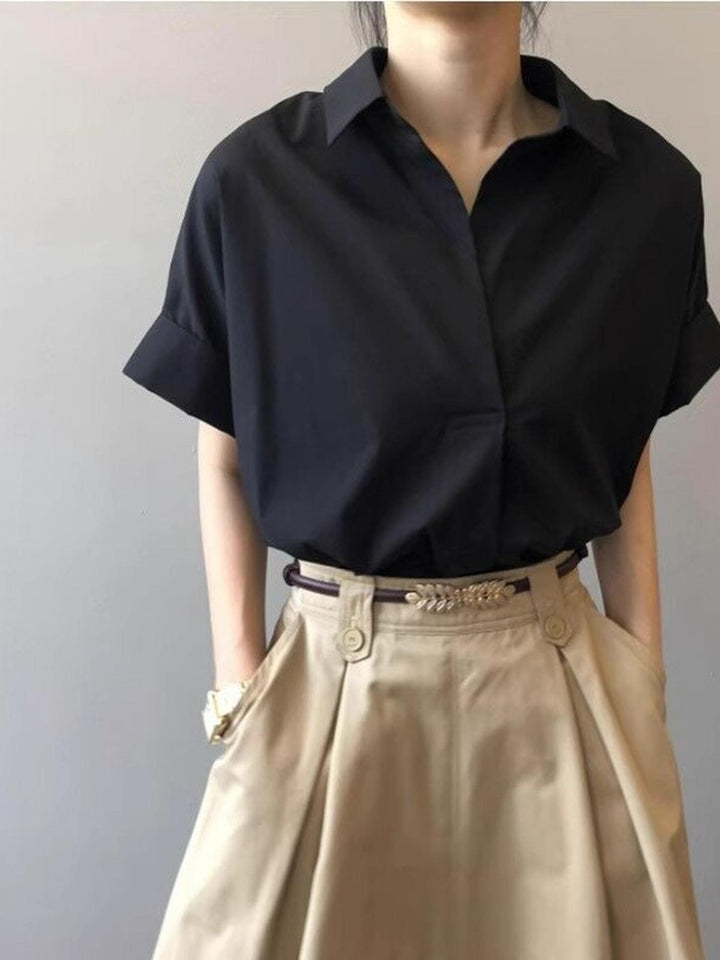 Black Boxy Shirt With Short Sleeves
