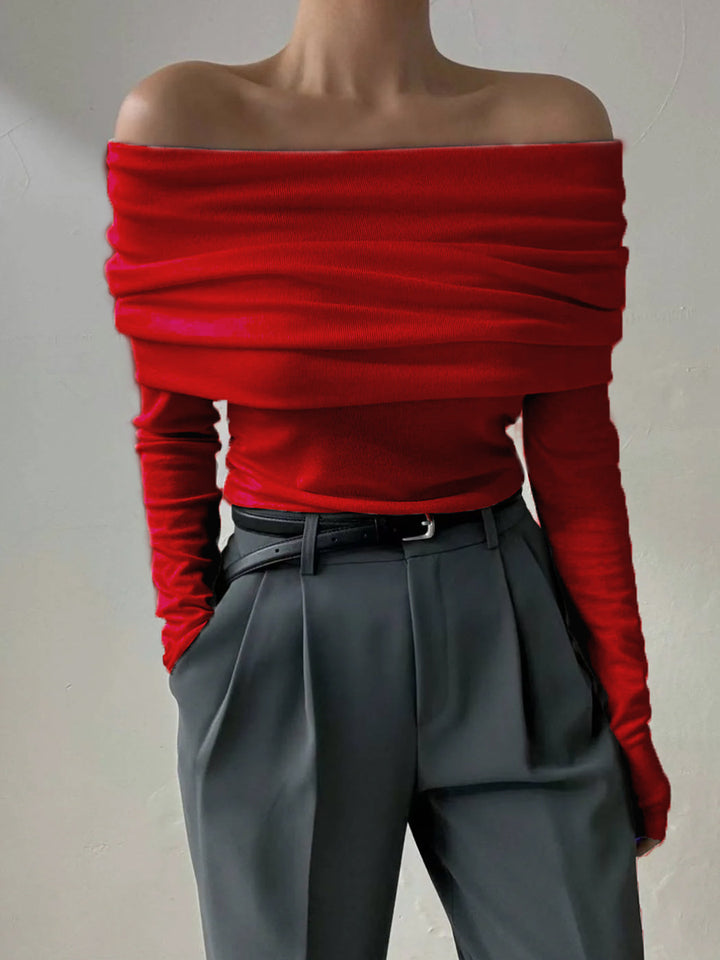 Red Off-Shoulder Solid Sweater