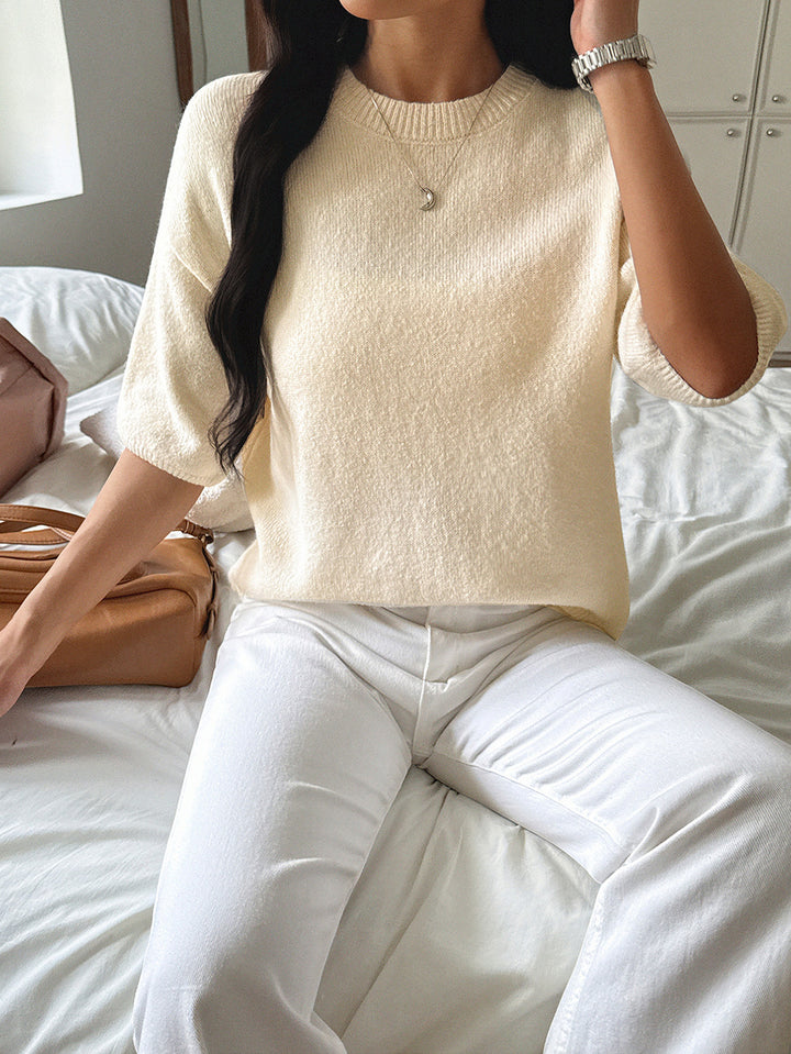 Beige Solid Casual Pull Over