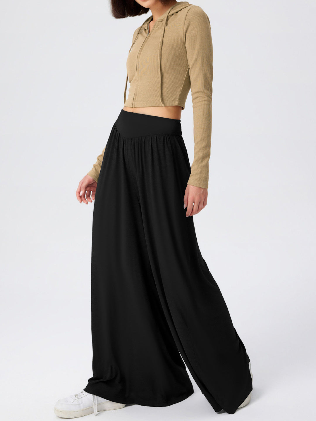 Black Wide Leg With Broad Waist Band Trouser