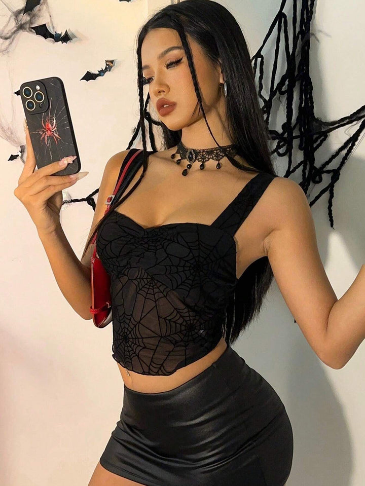 Black Shoulder Strap Semi Sheer Top