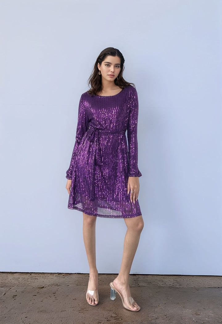 Purple Sequined Mini Dress