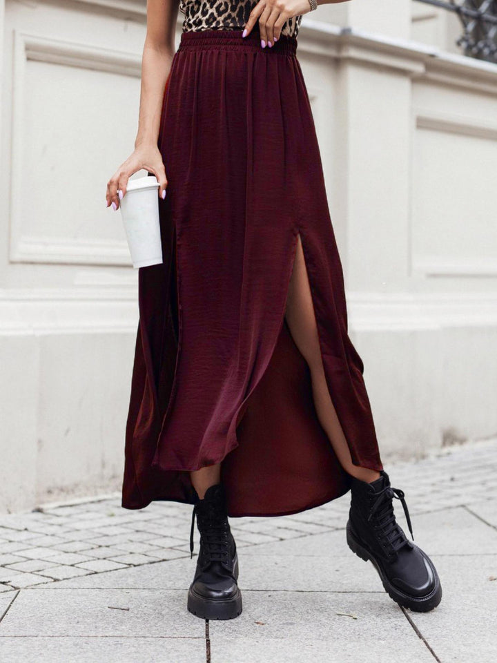 Wine Double Slit Skirt