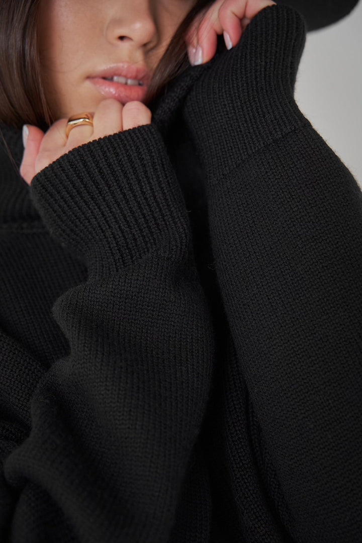 Black Turtle Neck Oversized Solid Sweater