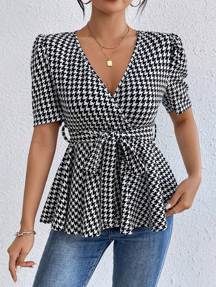 Black Puff Sleeve Front Tie-Up Top