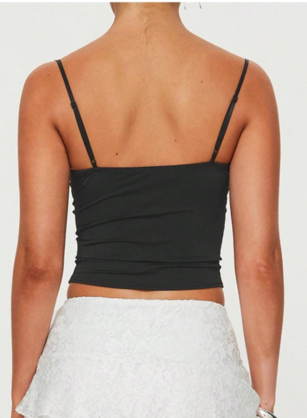 Black Spaghetti Strap Front Ruched Top