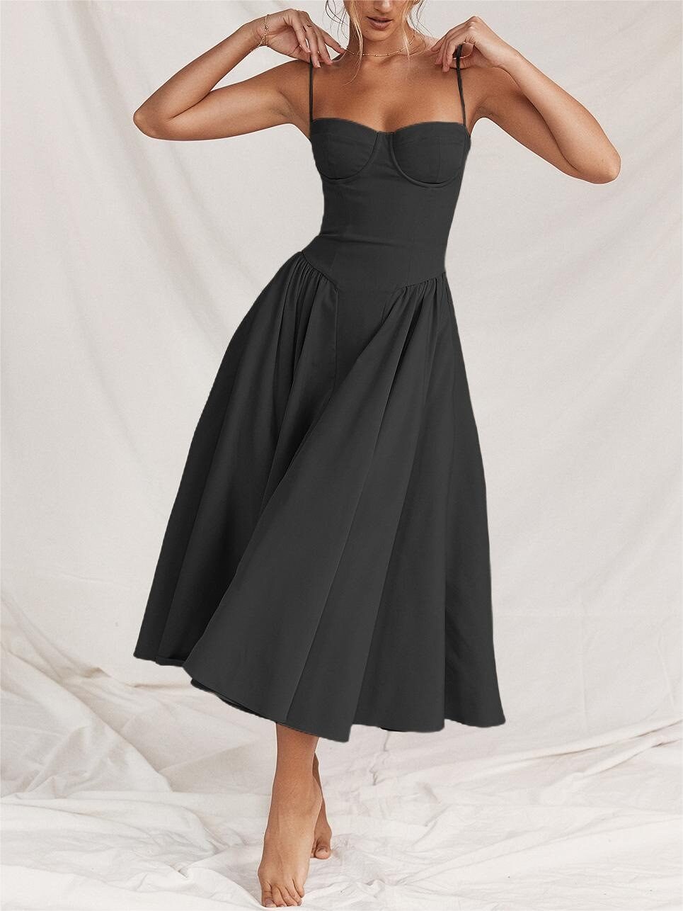 Grey Bustier Cami Dress With Pockets