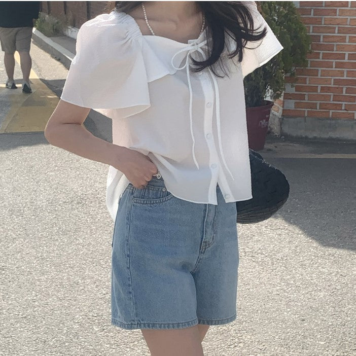 White Bow Detailed Sheer Top