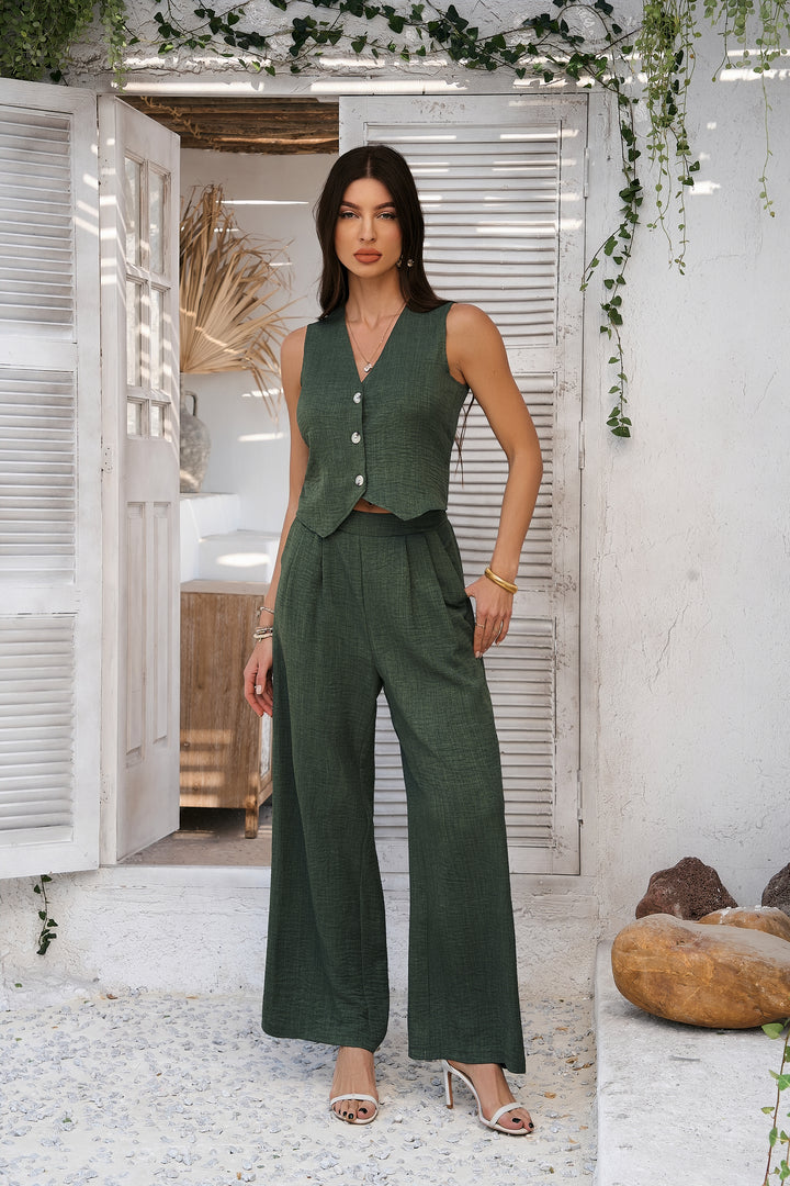 Green Trouser And Vest Co Ord Set