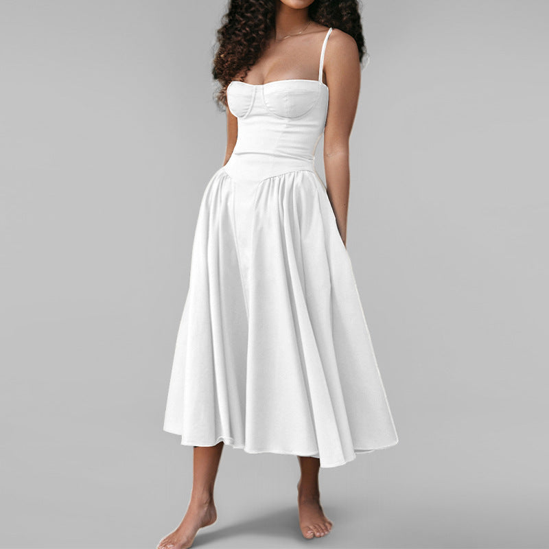 White Sweatheart Neck Fit And Flare With High Slit Dress