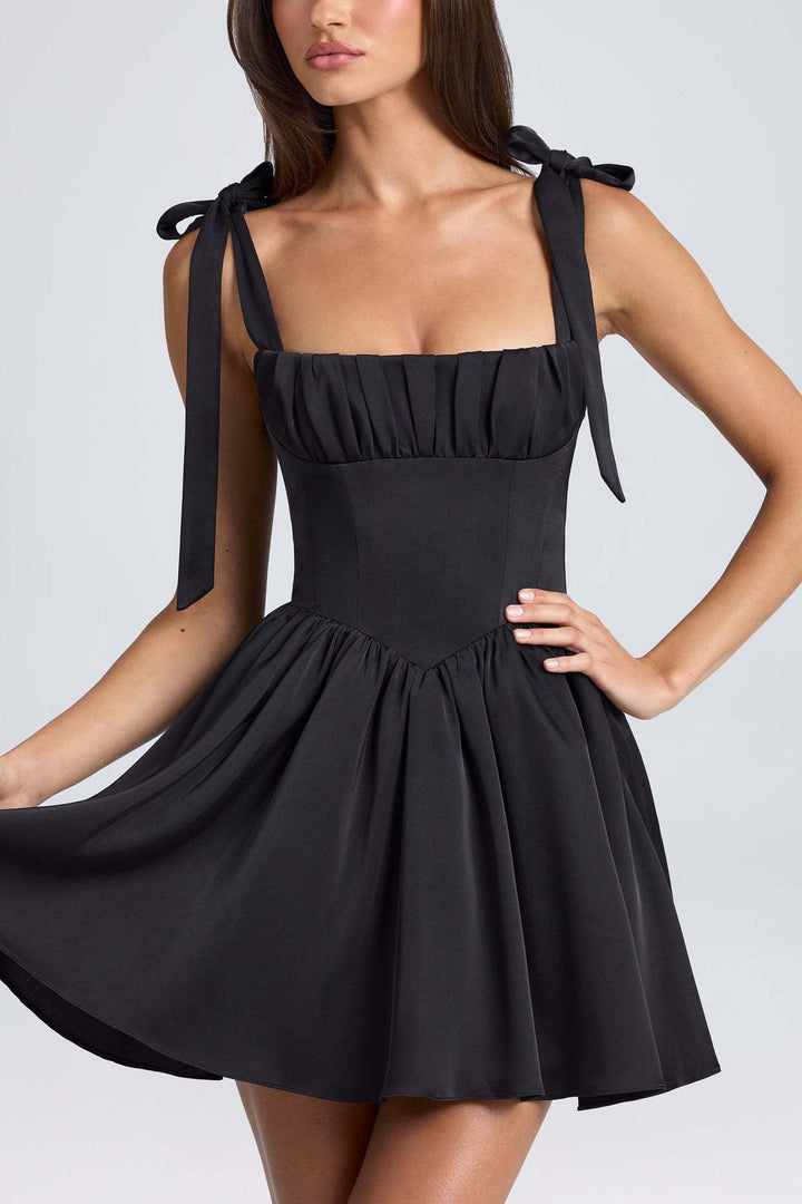 Black Tie Up Straps Mini Dress