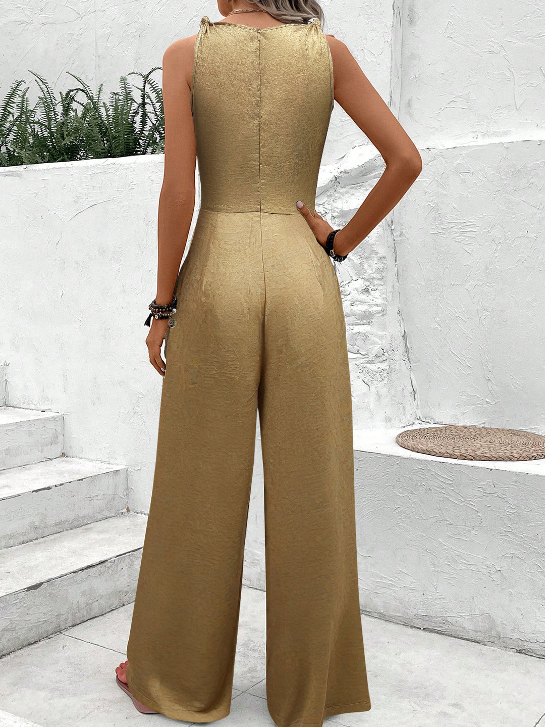 Brown Sleeveless Belt Detailed Jumpsuit