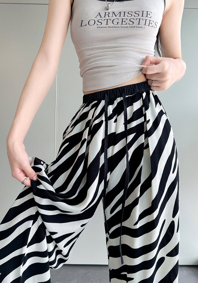 Black Wide Leg Animal Print Pants