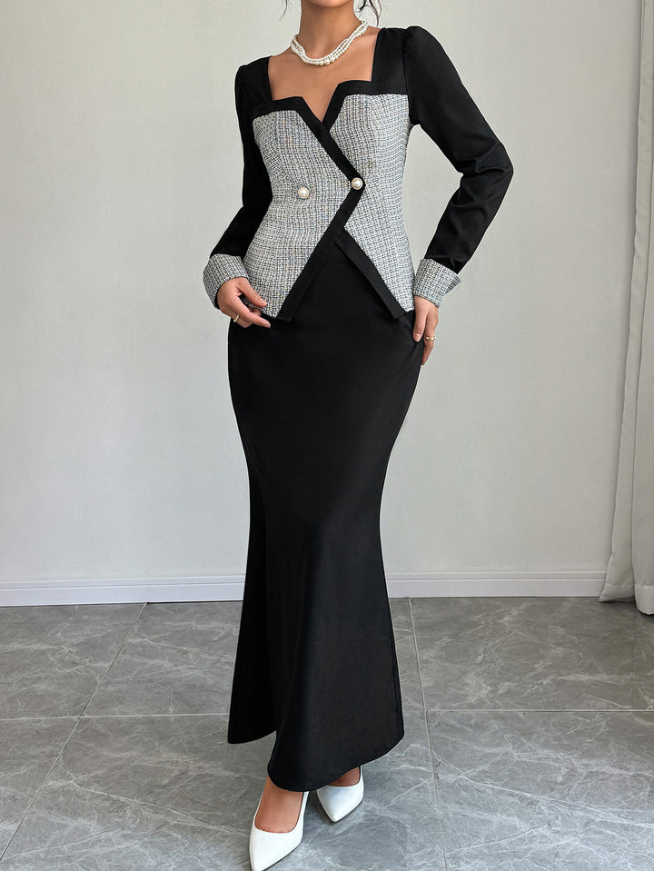 Black Full Sleeve Waist Coat Style Dress