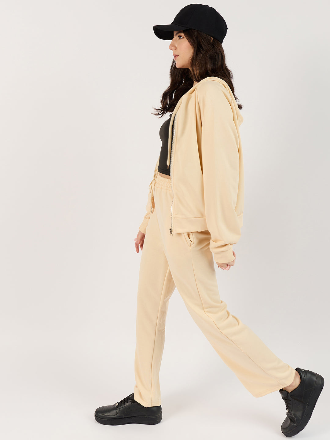 Solid Beige Hoodie Co-Ord Set