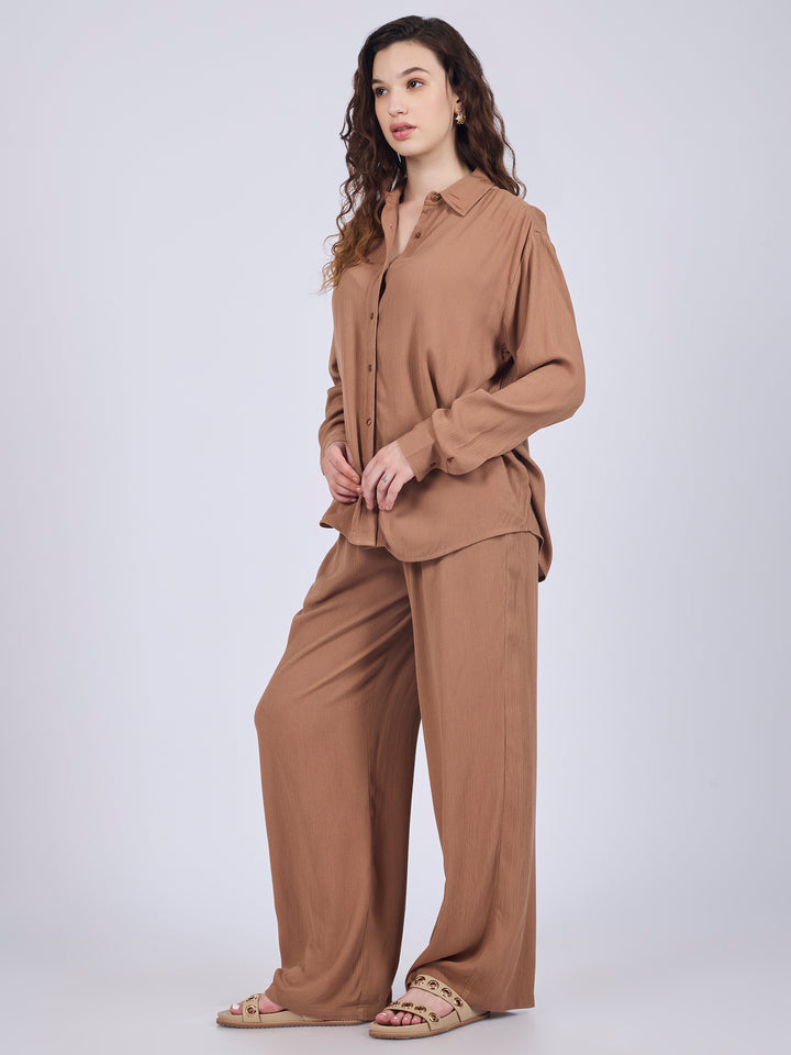 Brown Easy Shirt And Pull On Pants Co-Ord Set