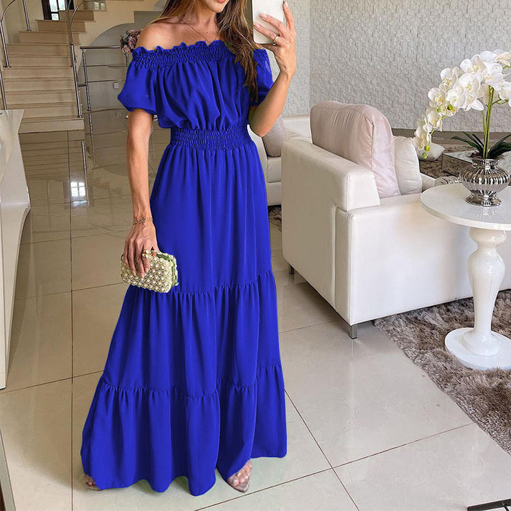 Blue Short Sleeve Off Shoulder Dress