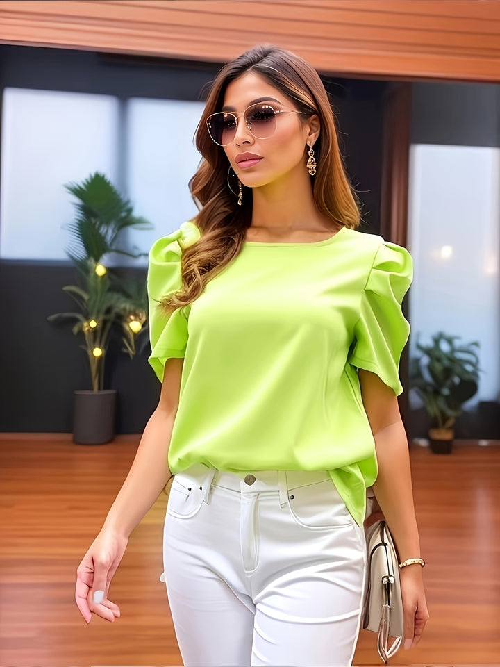 Green Half Puff Sleeves Top
