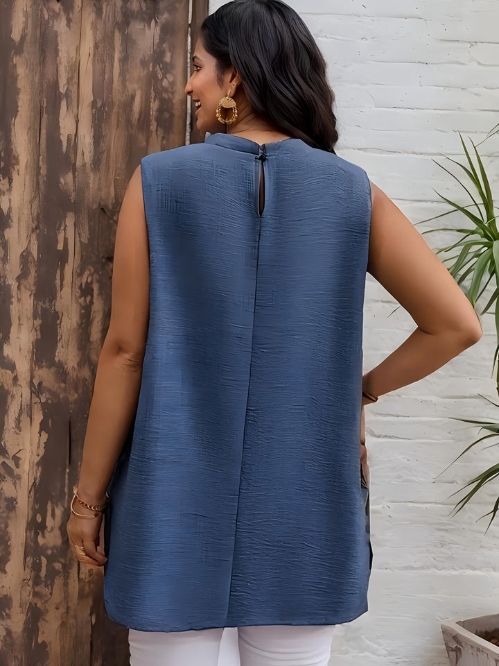 Blue High Neck Sleeveless Top