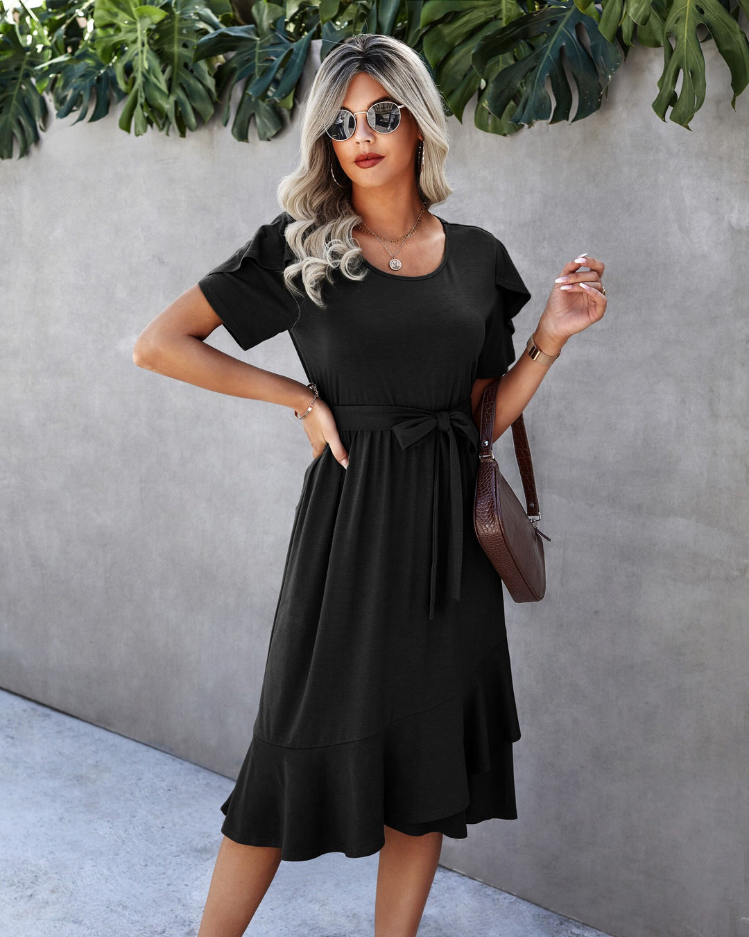 Black Fit And Flare Tiered Midi Dress
