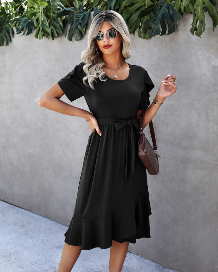 Black Fit And Flare Tiered Midi Dress
