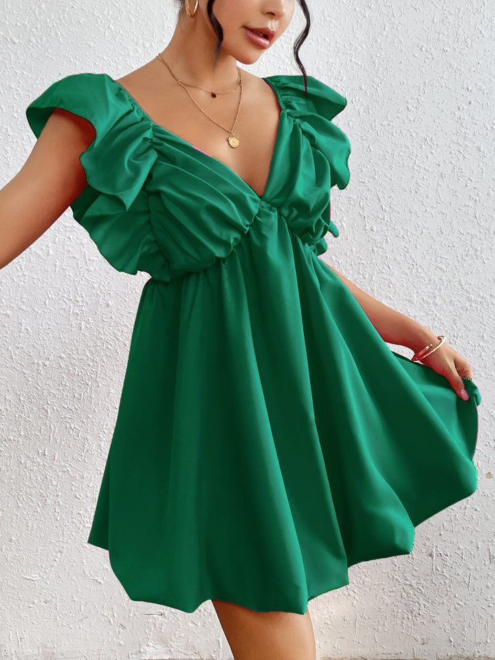 Green Mini Dress With Back Tie Up Detail