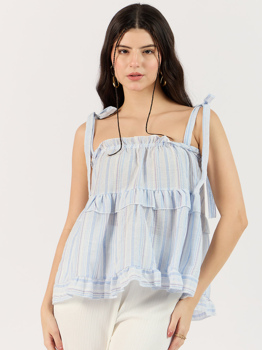 Blue Ruffle Top with Bow