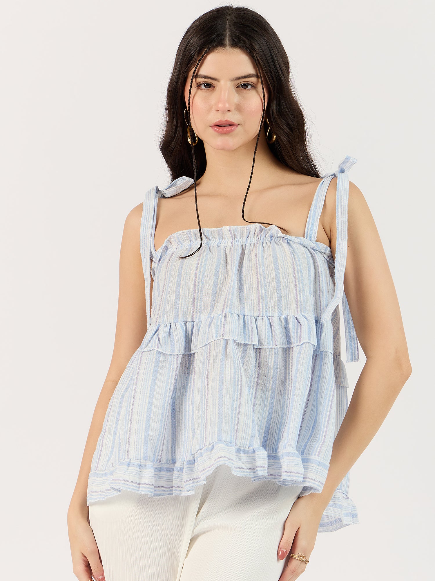 Blue Ruffle Top with Bow